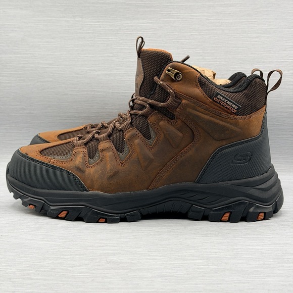 Skechers Waterproof Hiking Boots Men's 9.5 Brown Leather Outdoor Trail 204910 - Picture 3 of 14